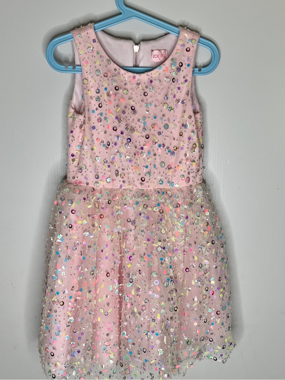 Zoe Ltd Girls Size 7 Pink Sequin Tulle Party Dress Sparkle Special Occasion